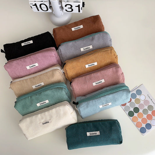 Cute Pure Color Corduroy Pencil Case