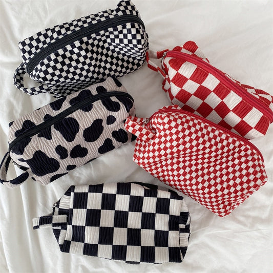Classic Velvet Plaid Pencil Case Makeup Bag