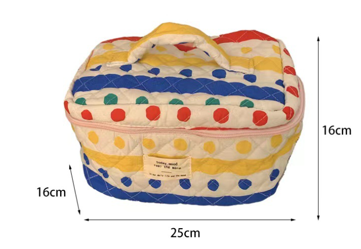 Cute Floral Smiley Face Dots Quilted cotton Large Makeup Bag