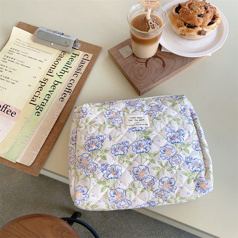 Cute Floral Smiley Face Dots Graffiti Quilted Cotton Large Capacity Makeup Bag