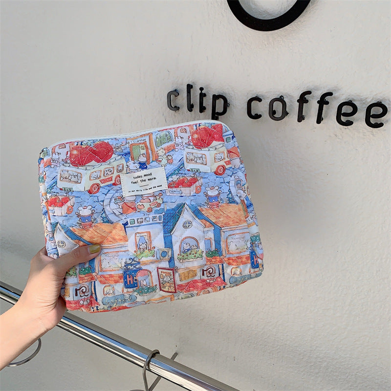 Cute Floral Smiley Face Dots Graffiti Quilted Cotton Large Capacity Makeup Bag