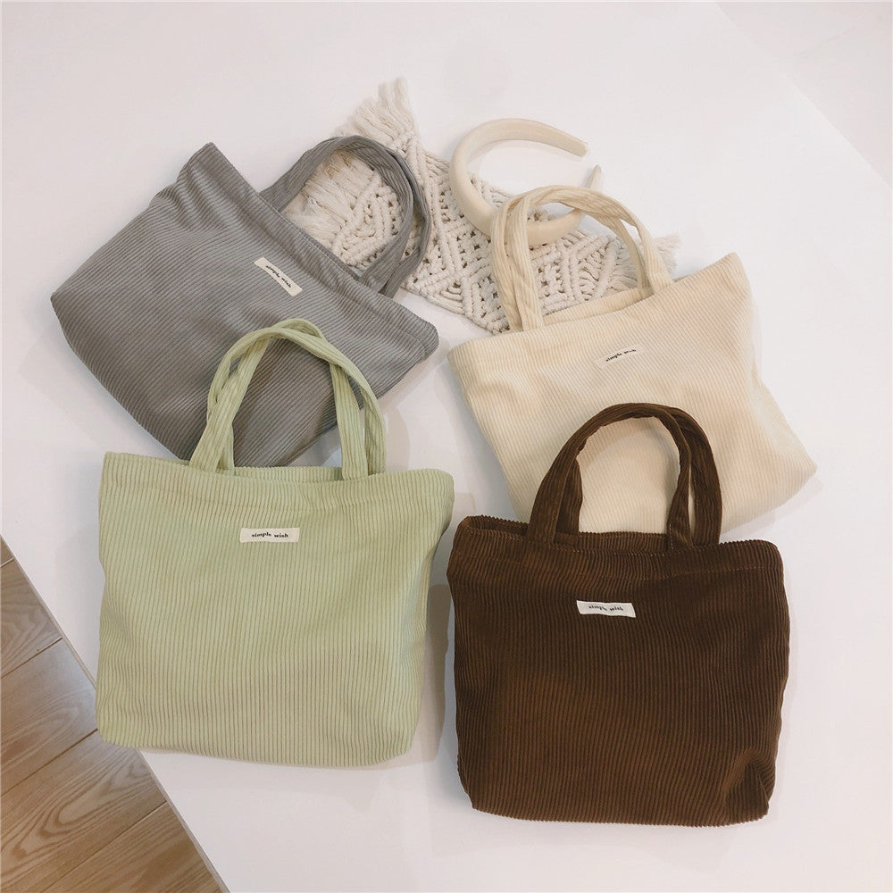 Classic Minimalist Pure Colors Corduroy Tote Bag, Large Capacity Tote Bag, Autumn Gift, Lunch Bag