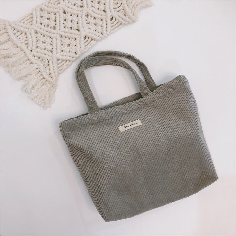 Classic Minimalist Pure Colors Corduroy Tote Bag, Large Capacity Tote Bag, Autumn Gift, Lunch Bag