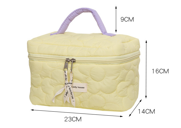 Pink Purple Green Yellow Floral Quilted cotton Cosmetic Organizer, Large Capacity Makeup Bag