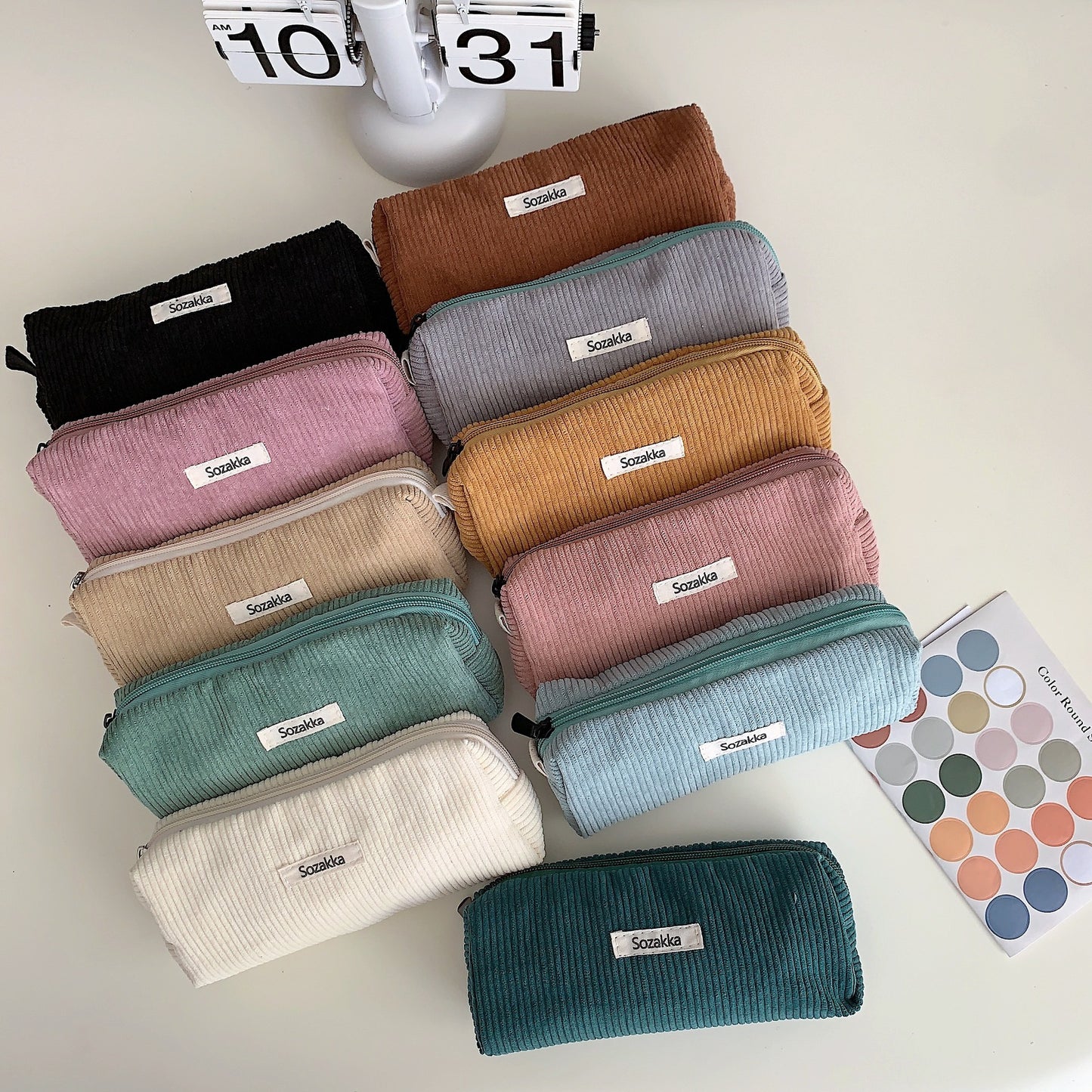 Cute Minimalist Classic Pure Color Corduroy Makeup Bag, Cosmetic Organizer, Makeup Toiletry Organizer, Travel Pouch, Cute Pencil Case