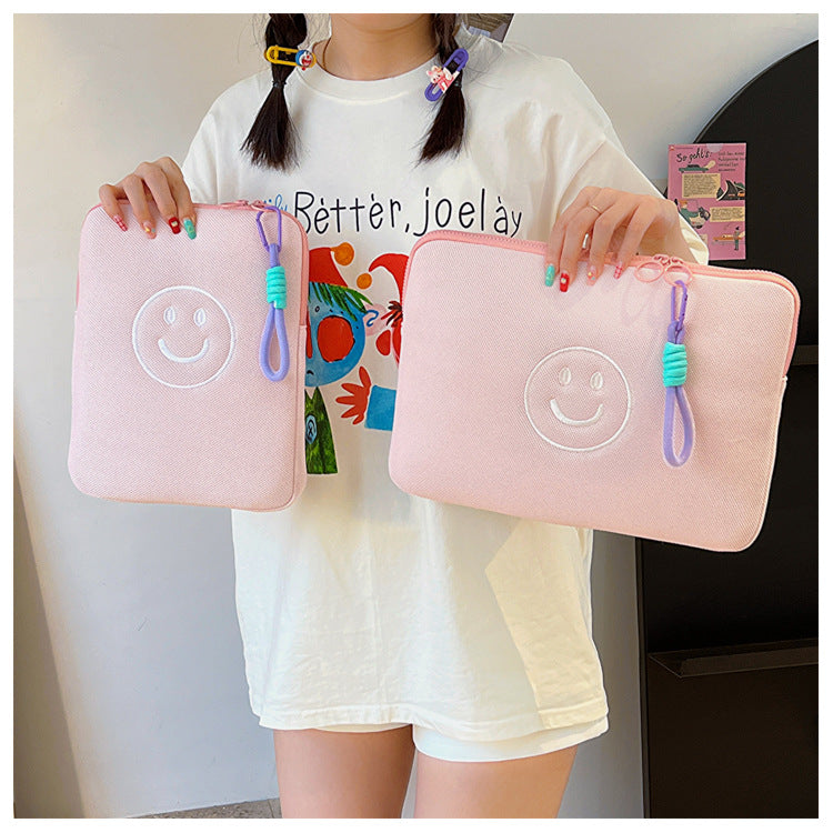 Quilted Cute Embroidered Smiley face iPad Bag, iPad Sleeve,iPad Bag,Laptop Sleeve,Laptop Bag