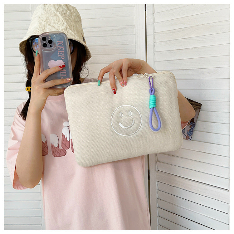 Quilted Cute Embroidered Smiley face iPad Bag, iPad Sleeve,iPad Bag,Laptop Sleeve,Laptop Bag