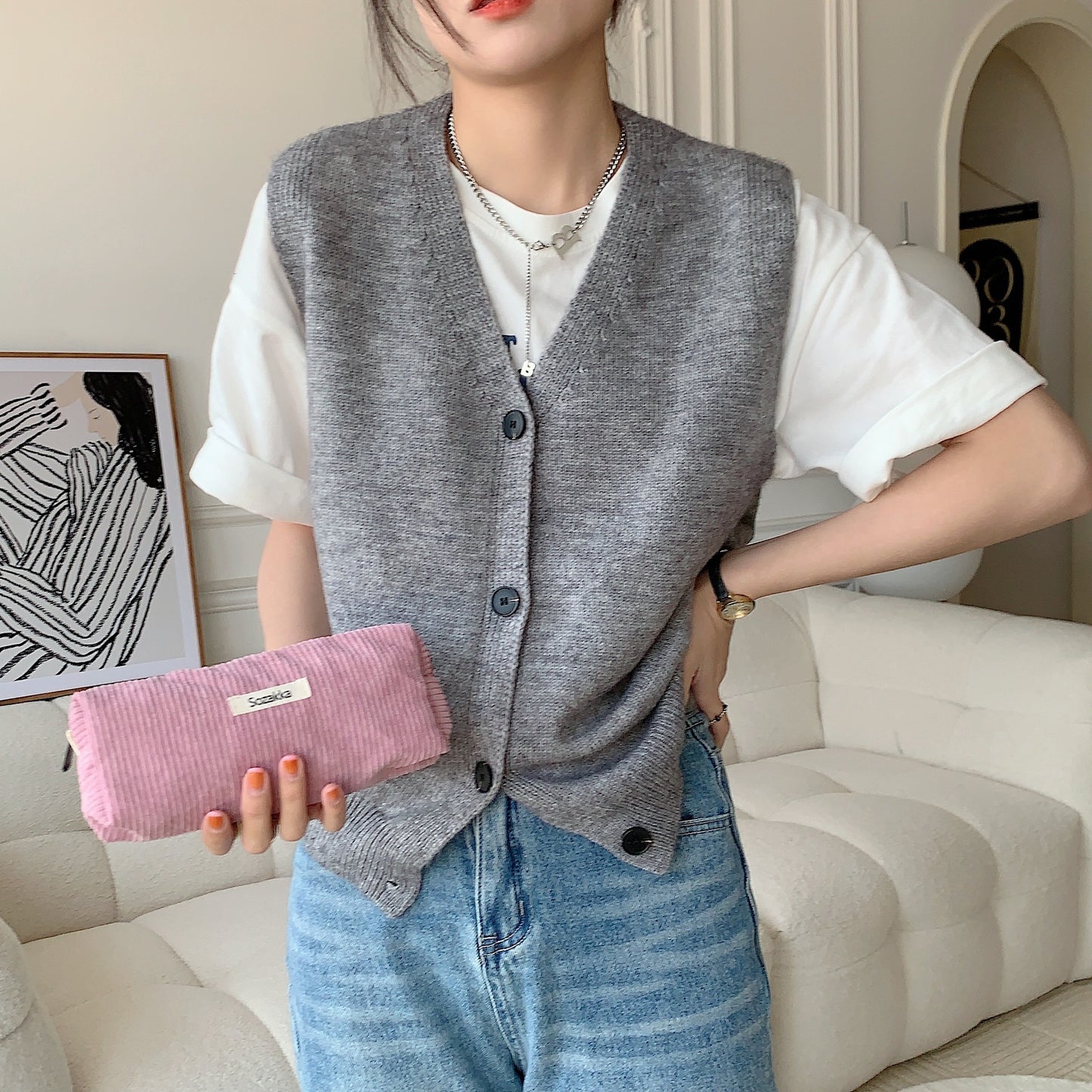 Cute Minimalist Classic Pure Color Corduroy Makeup Bag, Cosmetic Organizer, Makeup Toiletry Organizer, Travel Pouch, Cute Pencil Case