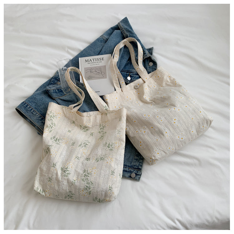 Cute Classic Minimalist Daisy Cotton Tote, Large Capacity Tote Bag, Cosmetic Tote, Essentials Shouder bag