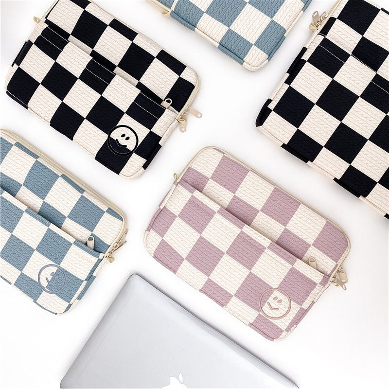 Classic Minimalist Checkboard Smiley Face iPad Laptop Bag, 11/13/15inch iPad Sleeve, iPad Bag