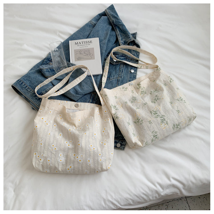 Cute Classic Minimalist Daisy Cotton Tote, Large Capacity Tote Bag, Cosmetic Tote, Essentials Shouder bag