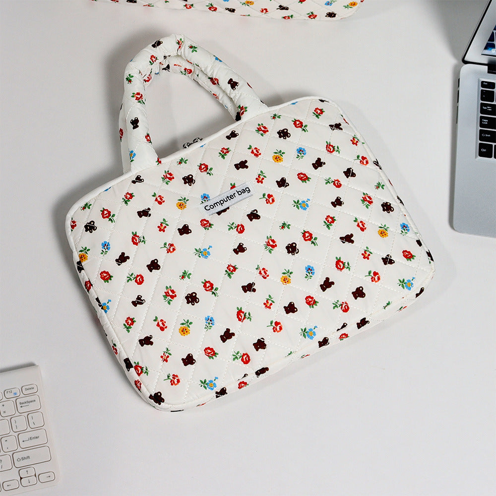 Quilted Cute Bear Red Floral iPad Bag, iPad Sleeve,Laptop Sleeve