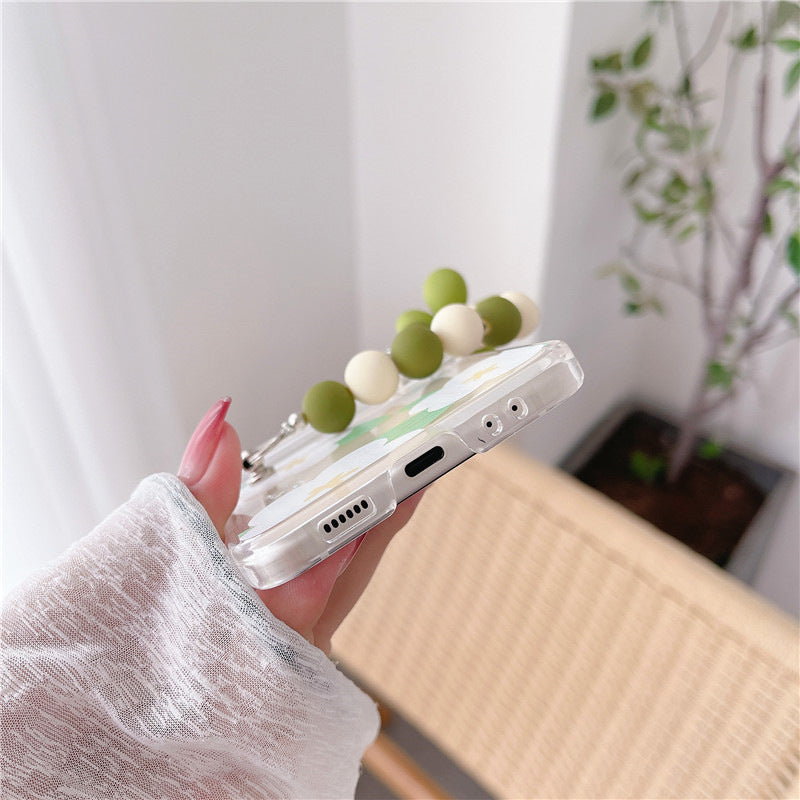 Cute Kawaii Transparent Green Floral Samsung Galaxy Zflip Case with Bracelet