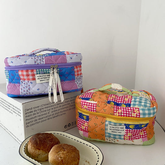 Cute Fresh Puzzle Orange Purple Quilted cotton Cosmetic Organizer, Makeup Toiletry Organizer, Large Capacity Makeup Bag