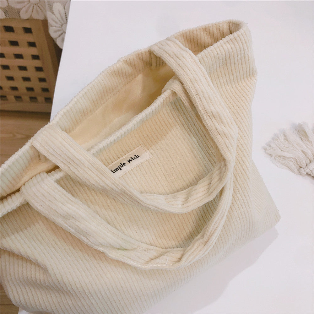 Classic Minimalist Pure Colors Corduroy Tote Bag, Large Capacity Tote Bag, Autumn Gift, Lunch Bag