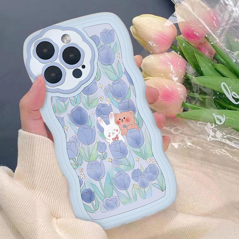 Cute Kawaii Bling Blue Pink Floral Bunny Tulip Phone case