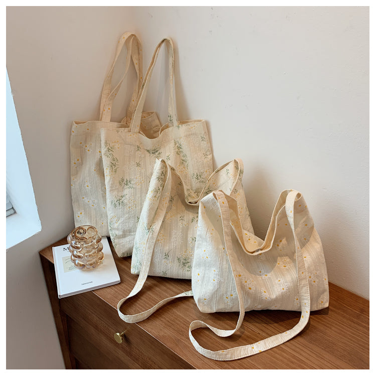 Cute Classic Minimalist Daisy Cotton Tote, Large Capacity Tote Bag, Cosmetic Tote, Essentials Shouder bag