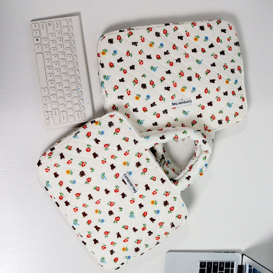 Quilted Cute Bear Red Floral iPad Bag, iPad Sleeve,Laptop Sleeve