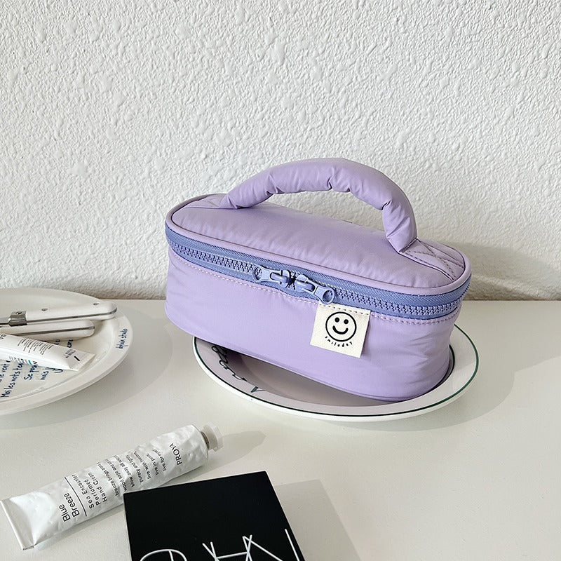 Classic Minimalist Smiley Face cotton Clamshell Large Makeup Bag, Large Capacity Makeup Bag