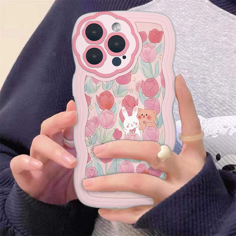 Cute Kawaii Bling Blue Pink Floral Bunny Tulip Phone case