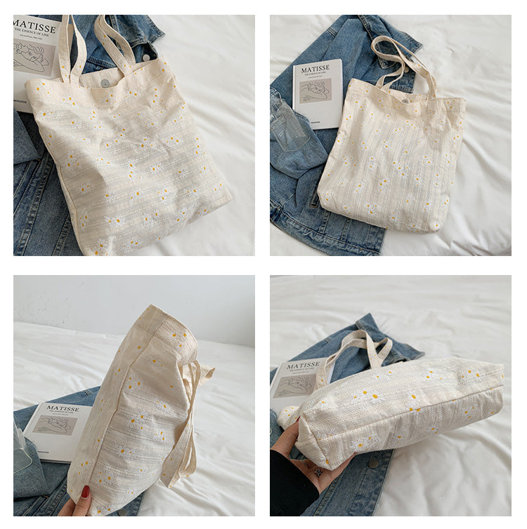 Cute Classic Minimalist Daisy Cotton Tote, Large Capacity Tote Bag, Cosmetic Tote, Essentials Shouder bag