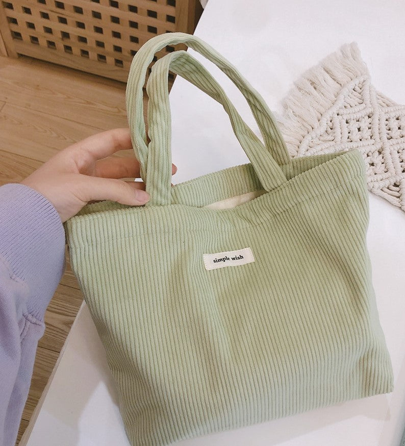 Classic Minimalist Pure Colors Corduroy Tote Bag, Large Capacity Tote Bag, Autumn Gift, Lunch Bag