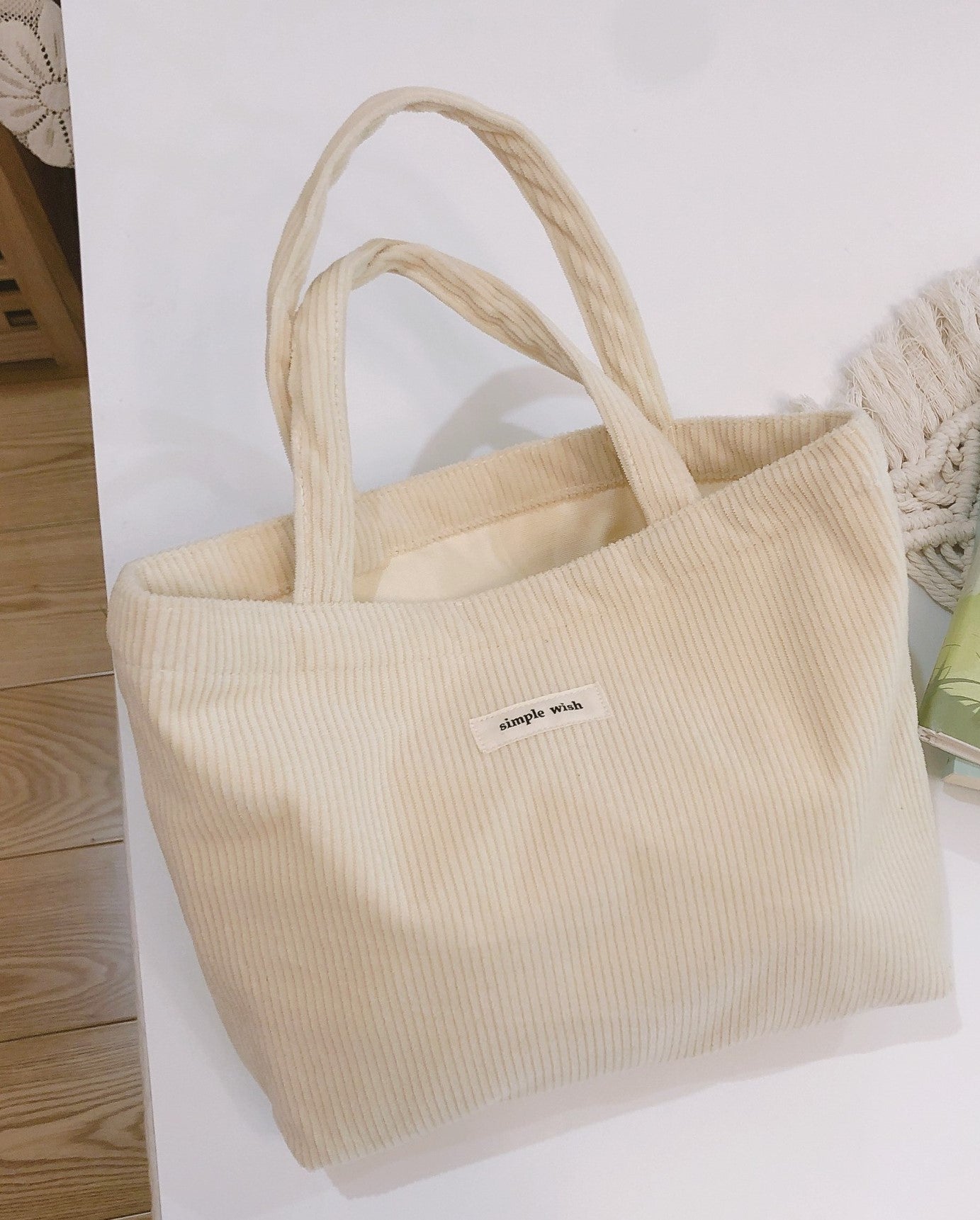 Classic Minimalist Pure Colors Corduroy Tote Bag, Large Capacity Tote Bag, Autumn Gift, Lunch Bag