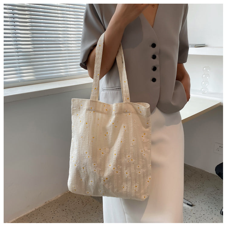 Cute Classic Minimalist Daisy Cotton Tote, Large Capacity Tote Bag, Cosmetic Tote, Essentials Shouder bag