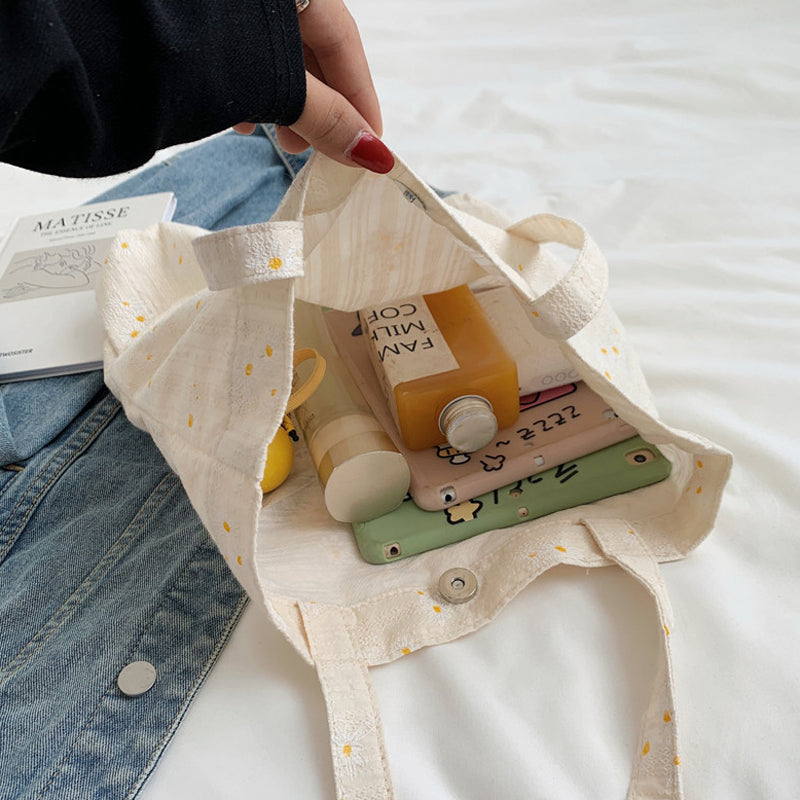 Cute Classic Minimalist Daisy Cotton Tote, Large Capacity Tote Bag, Cosmetic Tote, Essentials Shouder bag