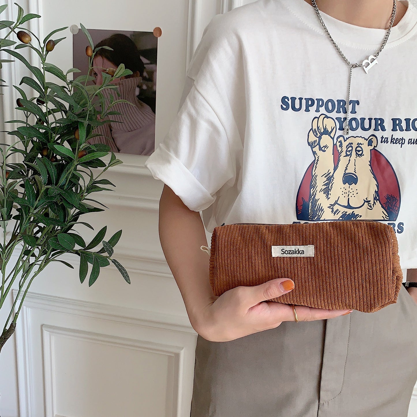 Cute Minimalist Classic Pure Color Corduroy Makeup Bag, Cosmetic Organizer, Makeup Toiletry Organizer, Travel Pouch, Cute Pencil Case