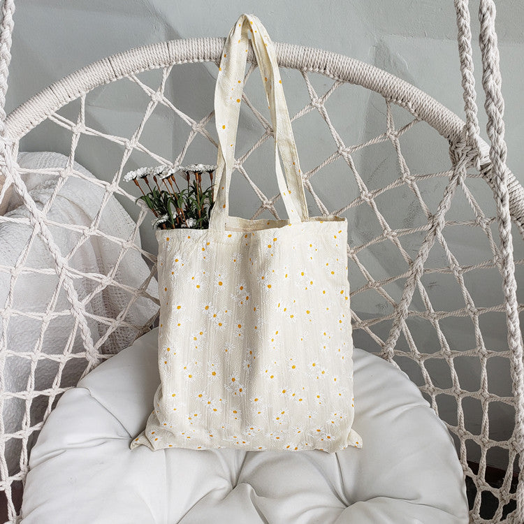 Cute Classic Minimalist Daisy Cotton Tote, Large Capacity Tote Bag, Cosmetic Tote, Essentials Shouder bag