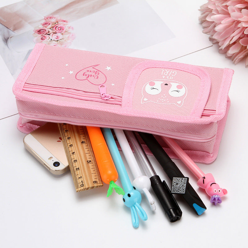 Cute oxford Cat Bear Fox Double Layer Makeup Bag, Travel Pouch, Cute Pencil Case