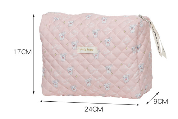 Cute Pink Rabbit White Cherry Quilted cotton Makeup Toiletry Organizer, Large Capacity Makeup Bag