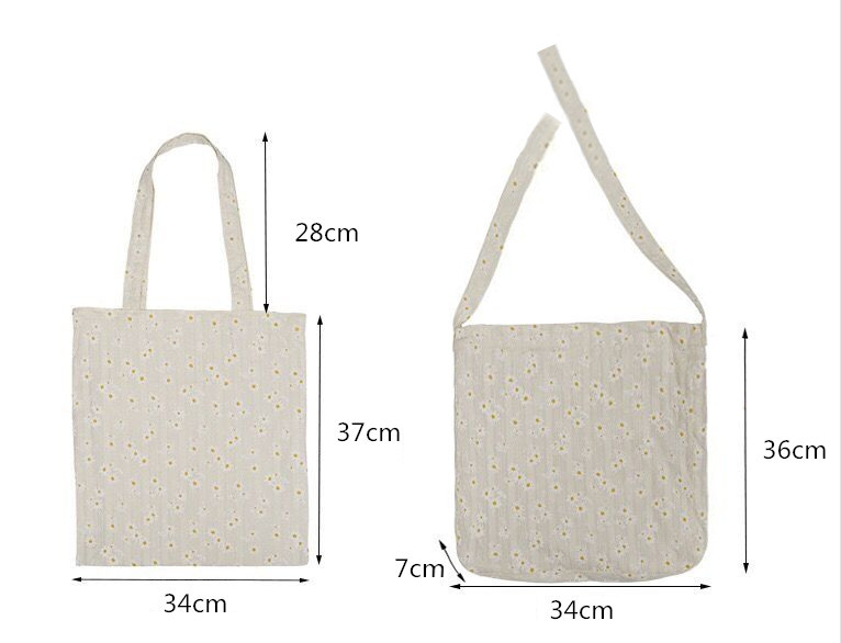 Cute Classic Minimalist Daisy Cotton Tote, Large Capacity Tote Bag, Cosmetic Tote, Essentials Shouder bag