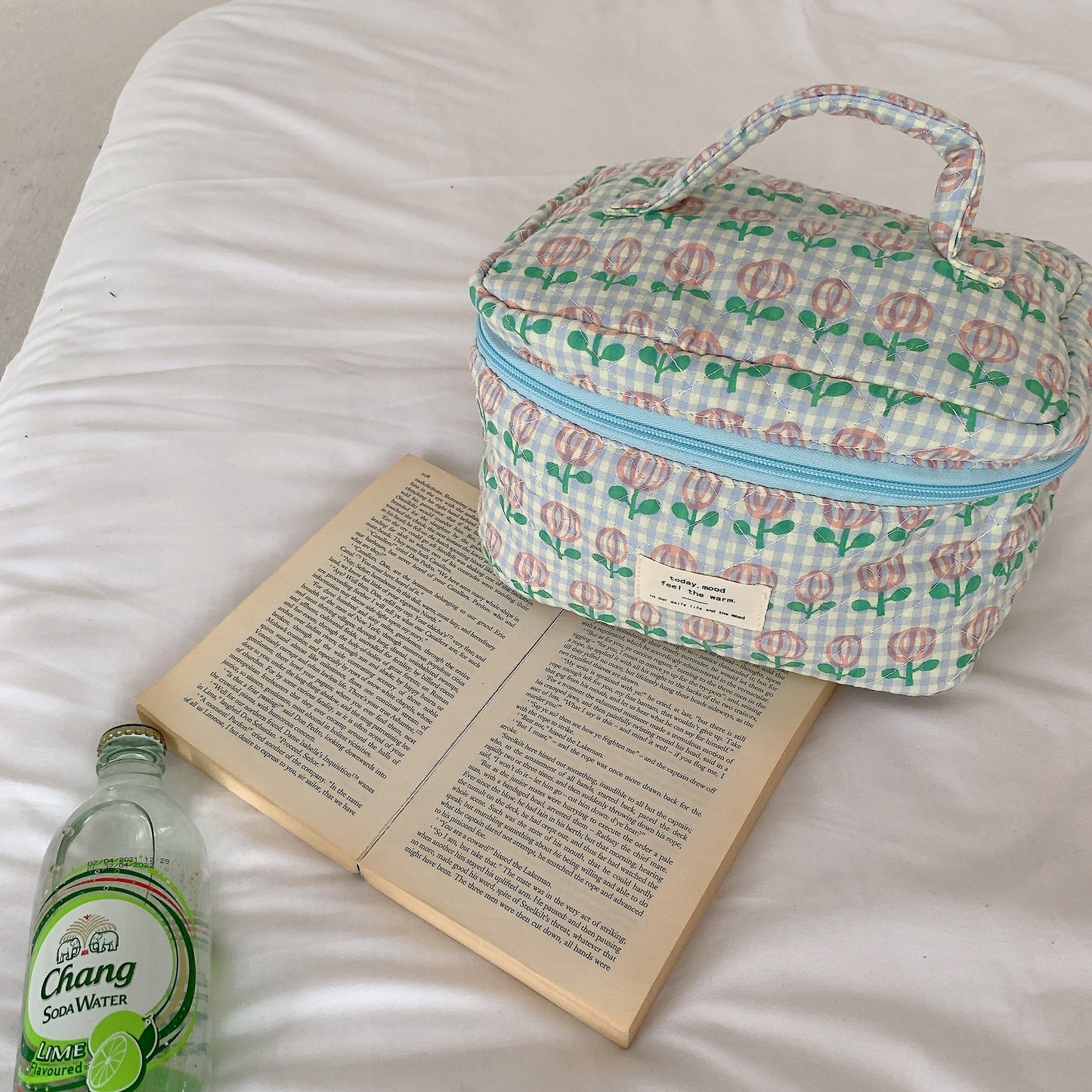 Cute Bear Floral Letters Pattern Quilted cotton Cosmetic Organizer, Large Capacity Makeup Bag
