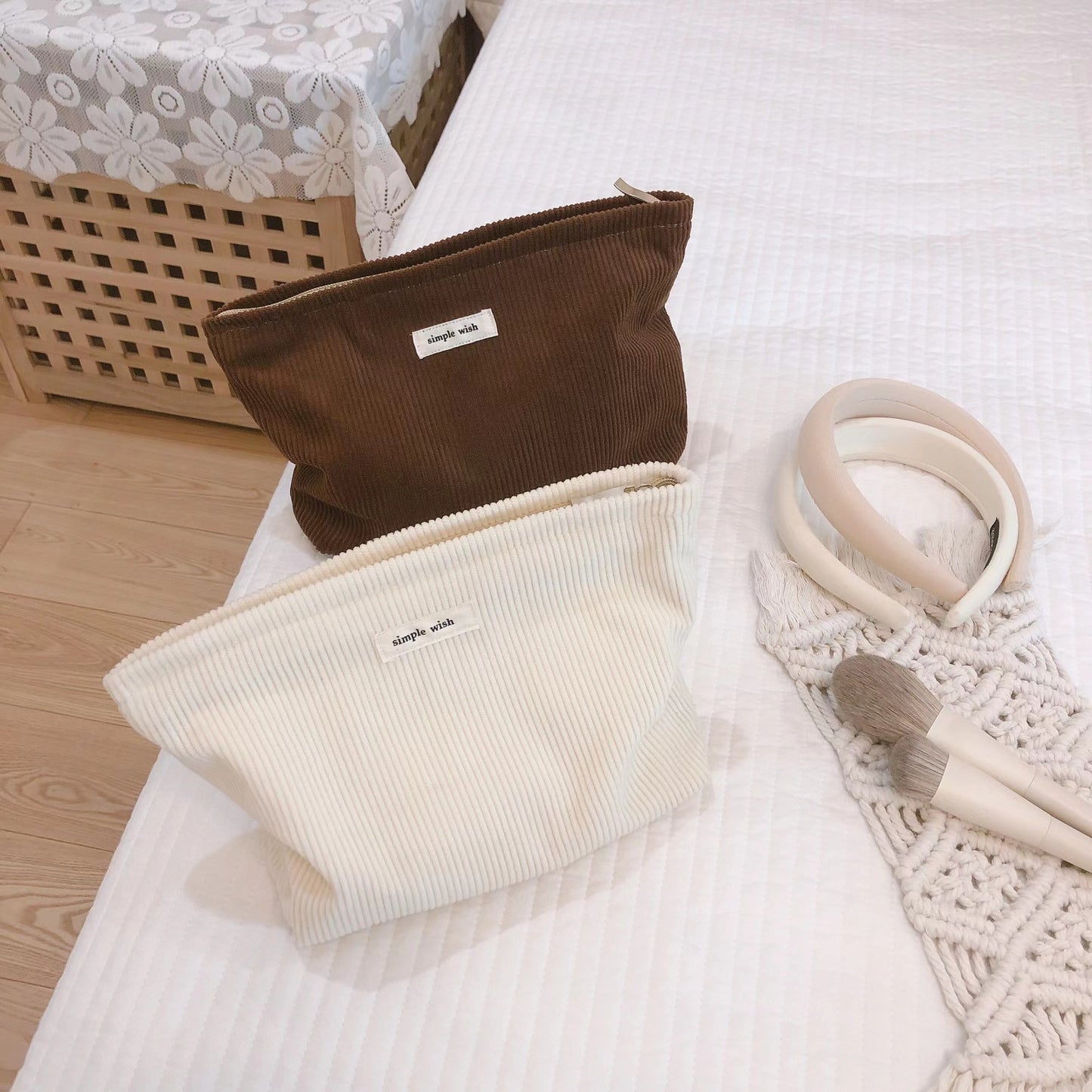 Classic Stripe Mulitiple Colors Corduroy Velvet Makeup Bag, Cosmetic Organizer, Cosmetic Bag, Makeup Organizer, bridesmaid Makeup Bag