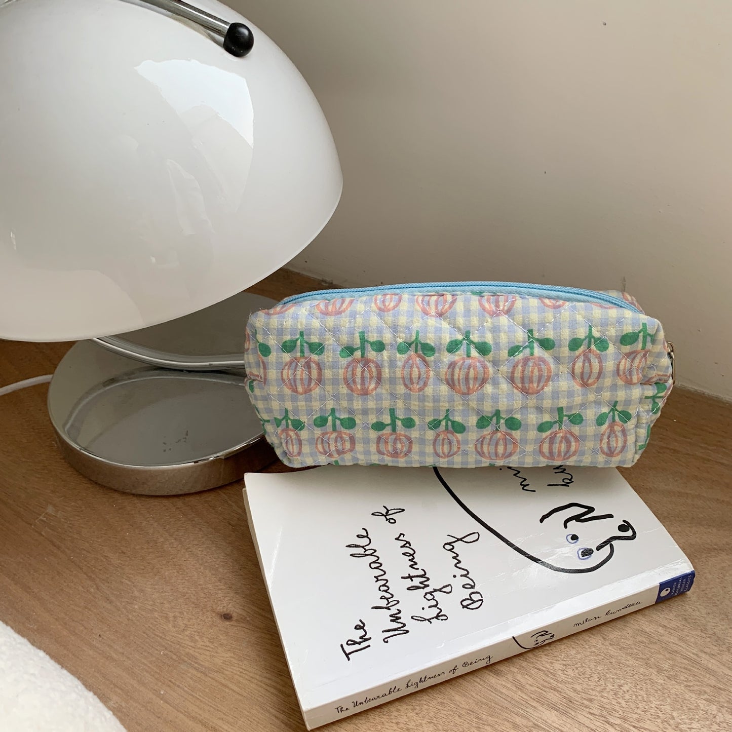 Cute Bear Floral Letters Pattern Quilted Cosmetic Organizer, Travel Pouch, Cute Pencil Case