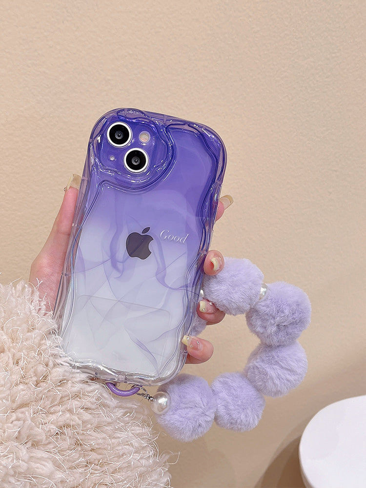 Purple Gradient Cute Phone case with purple plash pendant
