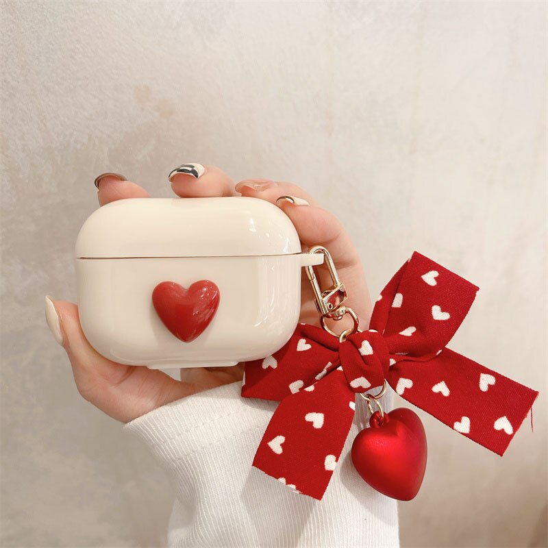 Vintage Red Love Heart Keychain For apple airpods 1 2 3 Pro Case Cover