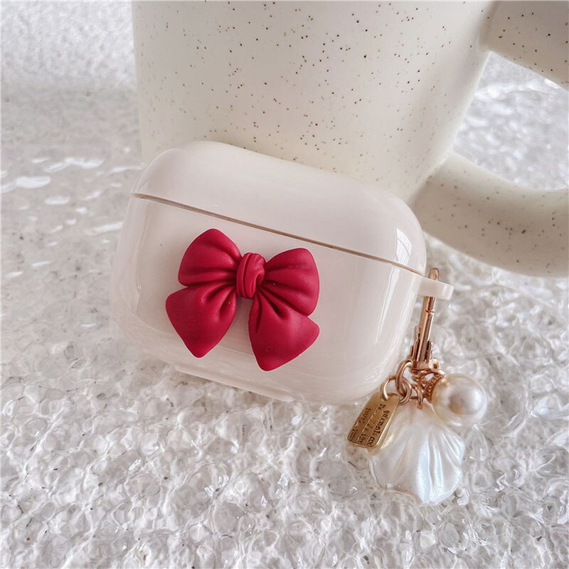 Vintage Red Love Heart Keychain For apple airpods 1 2 3 Pro Case Cover