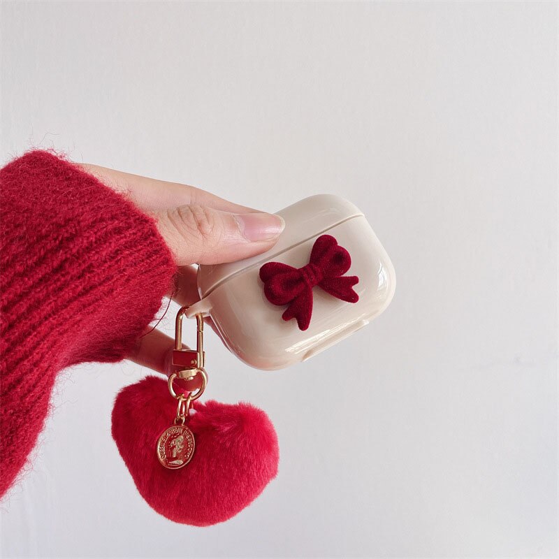 Vintage Red Love Heart Keychain For apple airpods 1 2 3 Pro Case Cover