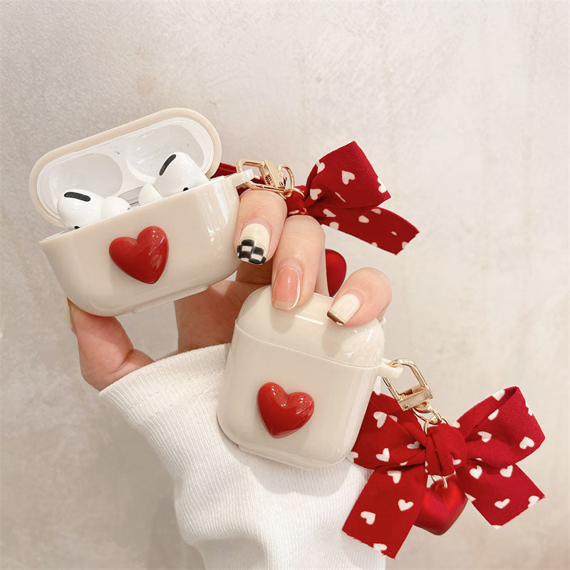 Vintage Red Love Heart Keychain For apple airpods 1 2 3 Pro Case Cover