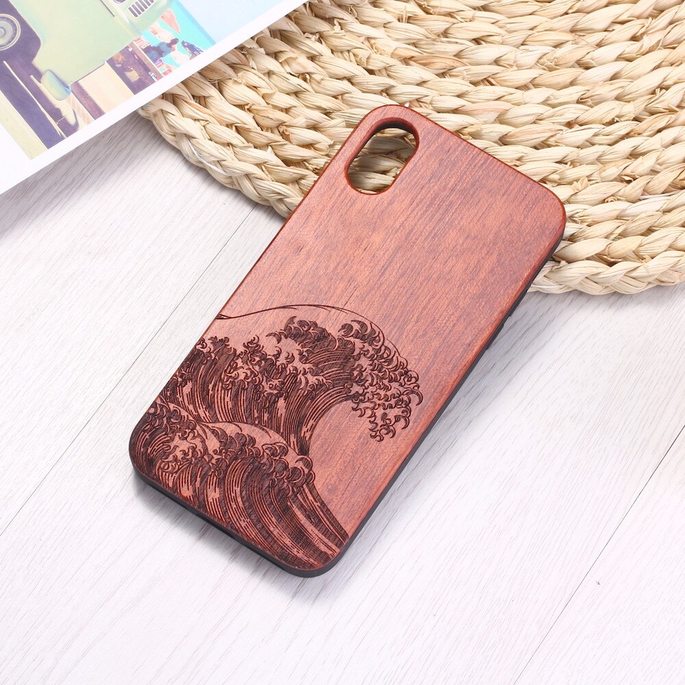 The Great Wave Engraved Wood Texture iPhone 14 13 12 11 Phone Case