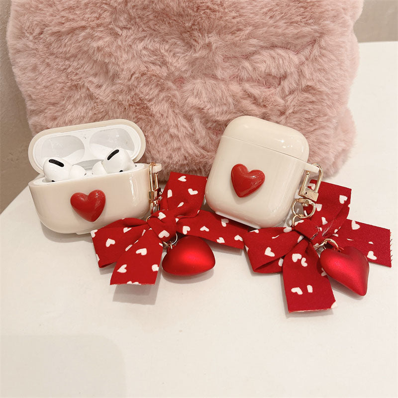 Vintage Red Love Heart Keychain For apple airpods 1 2 3 Pro Case Cover