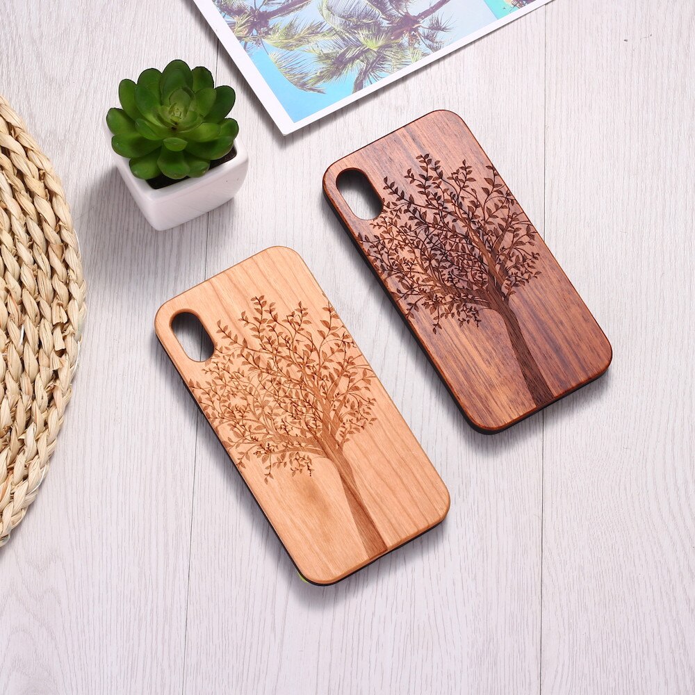 Natural Tree Plants Wooden Art Engraved Wood iPhone 14 13 12 11 Case