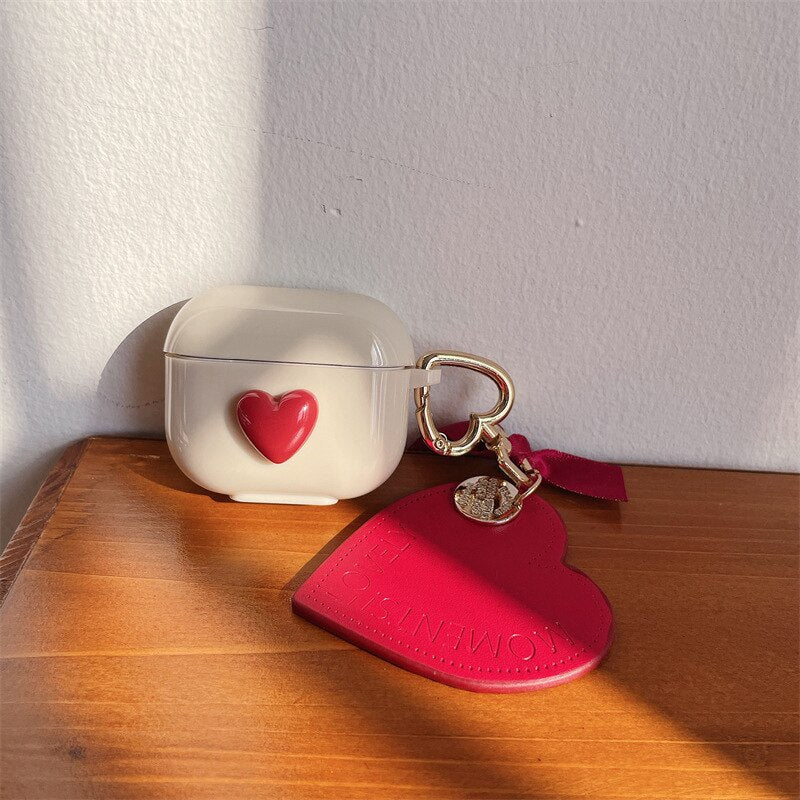 Vintage Red Love Heart Keychain For apple airpods 1 2 3 Pro Case Cover