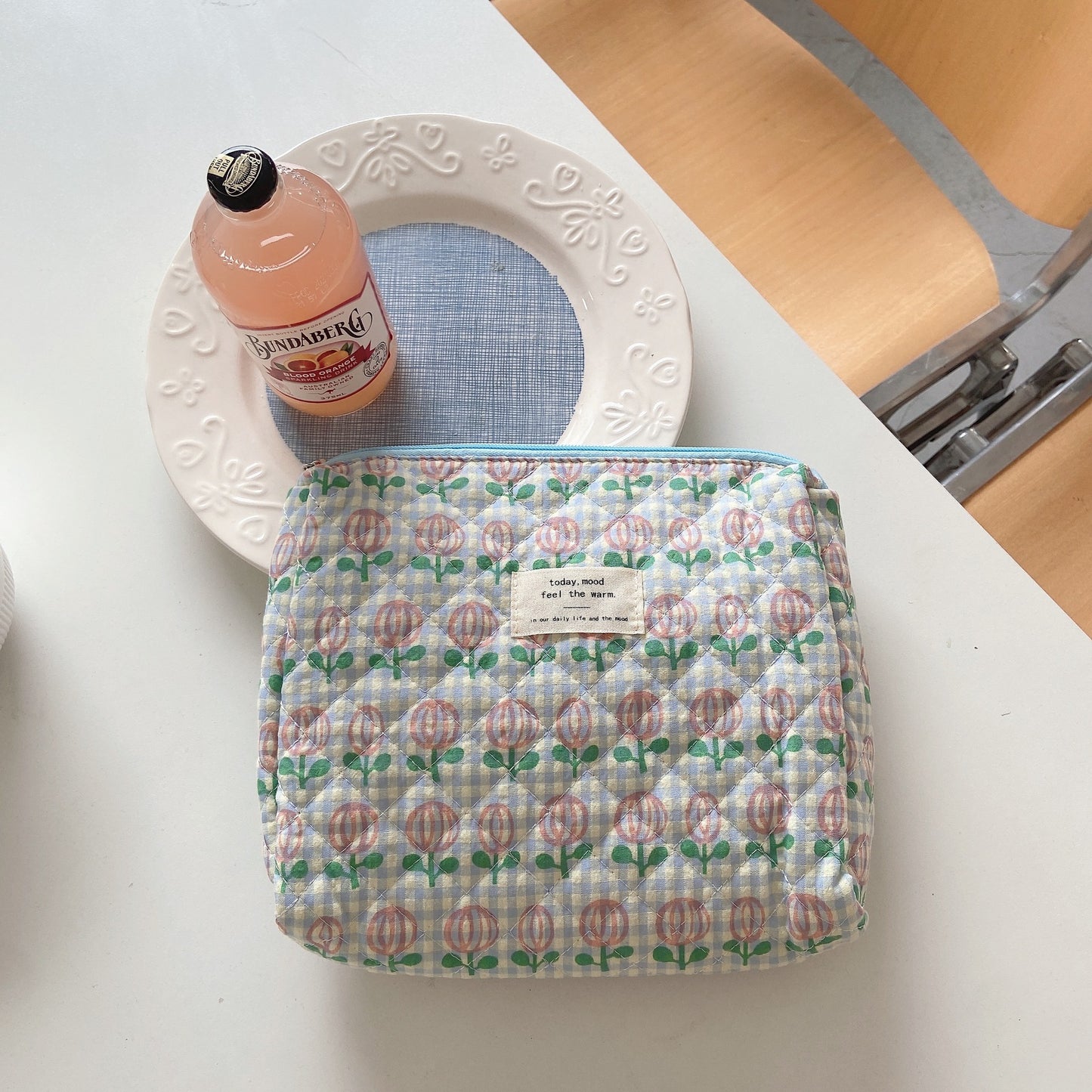 Cute Bear Floral Letters Pattern Quilted Cotton Large Capacity Makeup Bag