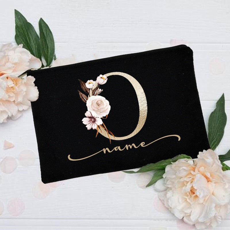 Personalized Custom Initial Name Makeup Bag Make Up Bags Bridal Shower Gift Canvas Toiletry Organizer Bridesmaid