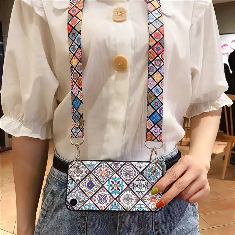 Bohemia Style Crossbody Lanyard Vintage Soft Back Phone Cover for iPhone 14-6 Case