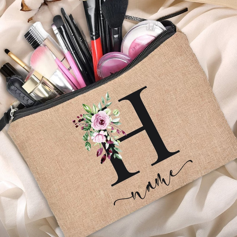 Customized Personalized Name Linen Cosmetic Bag Bridesmaid Bachelor Party Lipstick Bag